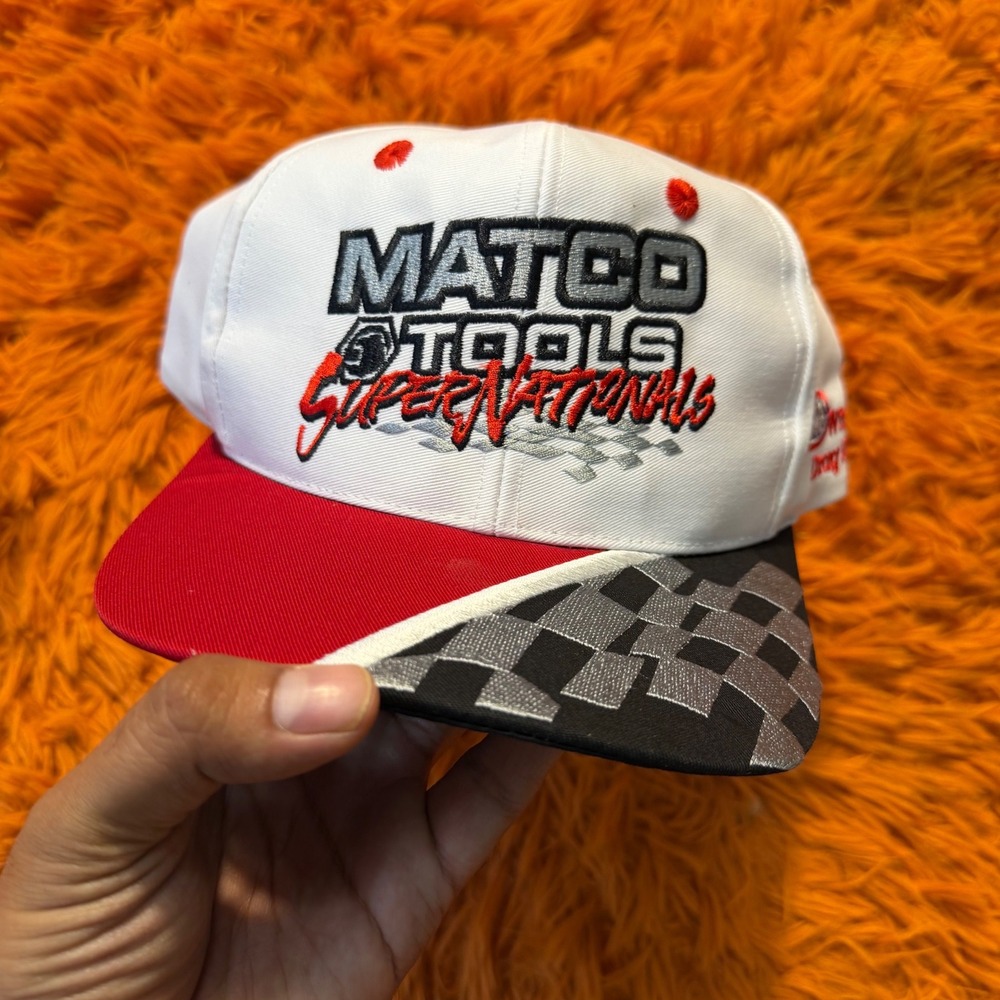 Vintage 1997 Matco Tools SuperNationals NHRA Drag Racing Snapback Hat White Red